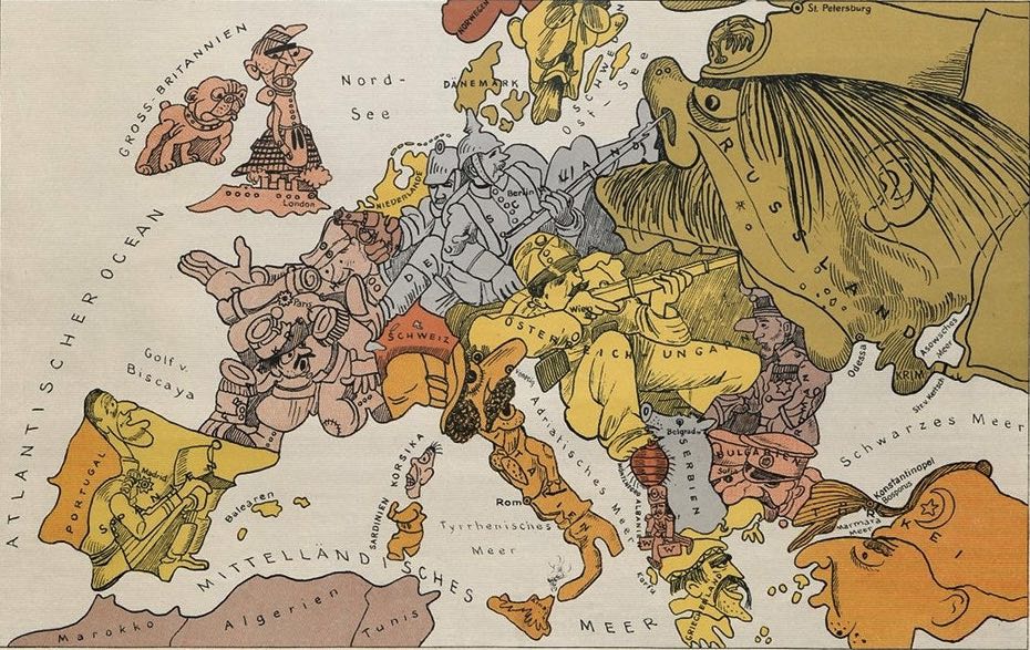 German cartoon map of the First World War