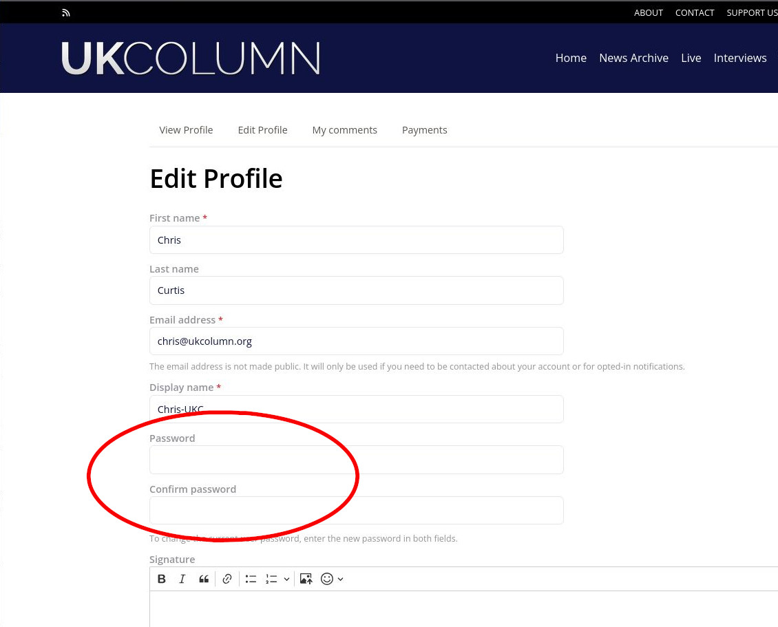 Password change fields