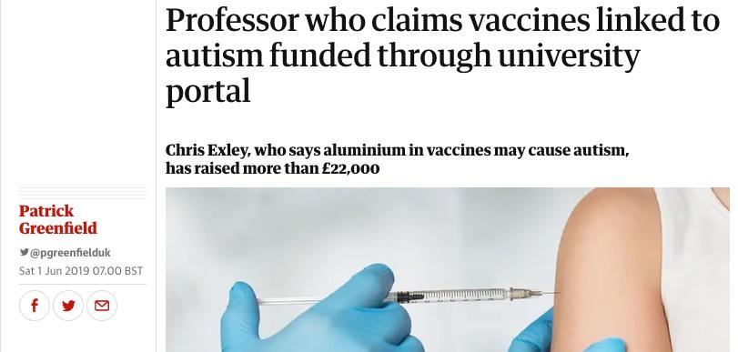 Guardian headline on Professor Exley