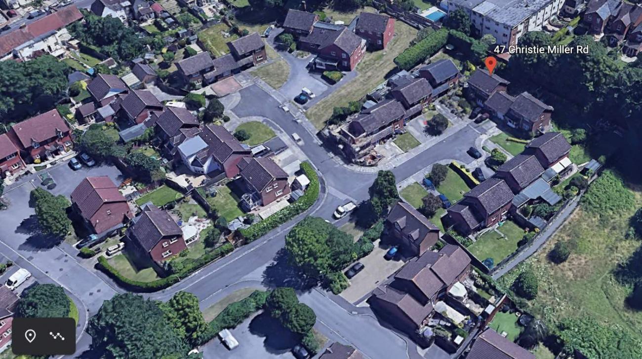 A Google Earth image shows the location of Skripal’s house in the cul-de-sac of Christie Miller Road