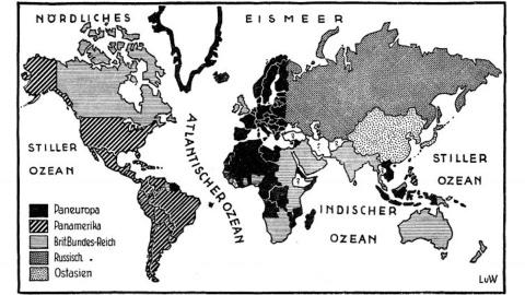 Count Richard von Koudenhove-Kalergi's map of Pan-Europa's place in the world, as conceived a century ago (Public domain)
