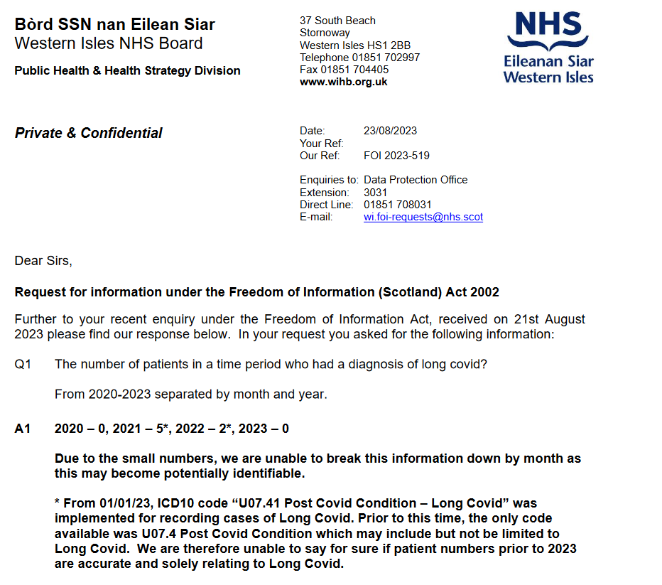 NHS Western Isles: FoI response letter