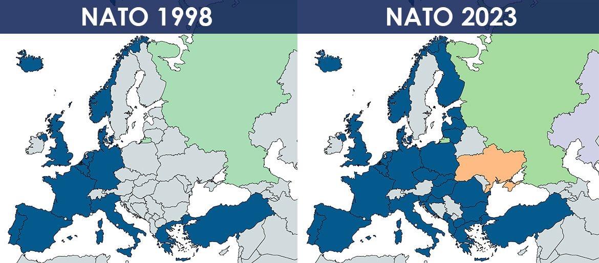 NATO maps from 1998 and 2023