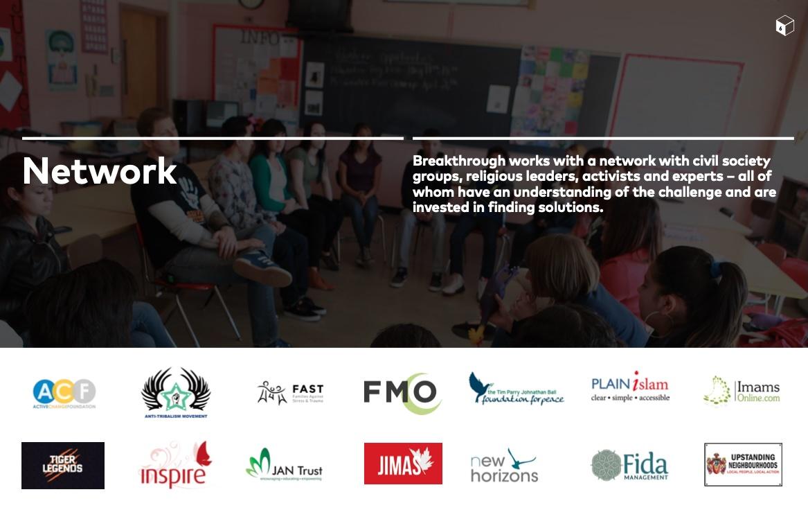 Leaked Breakthrough slide featuring the logos of groups with which they and RICU work