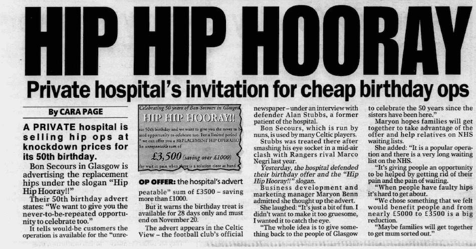 Private hospital's invitation for cheap birthday ops