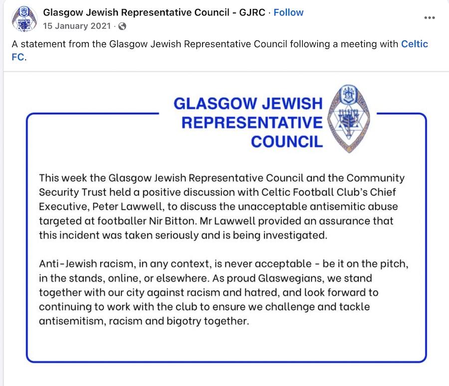 Statement from GJRC following a meeting with Celtic
