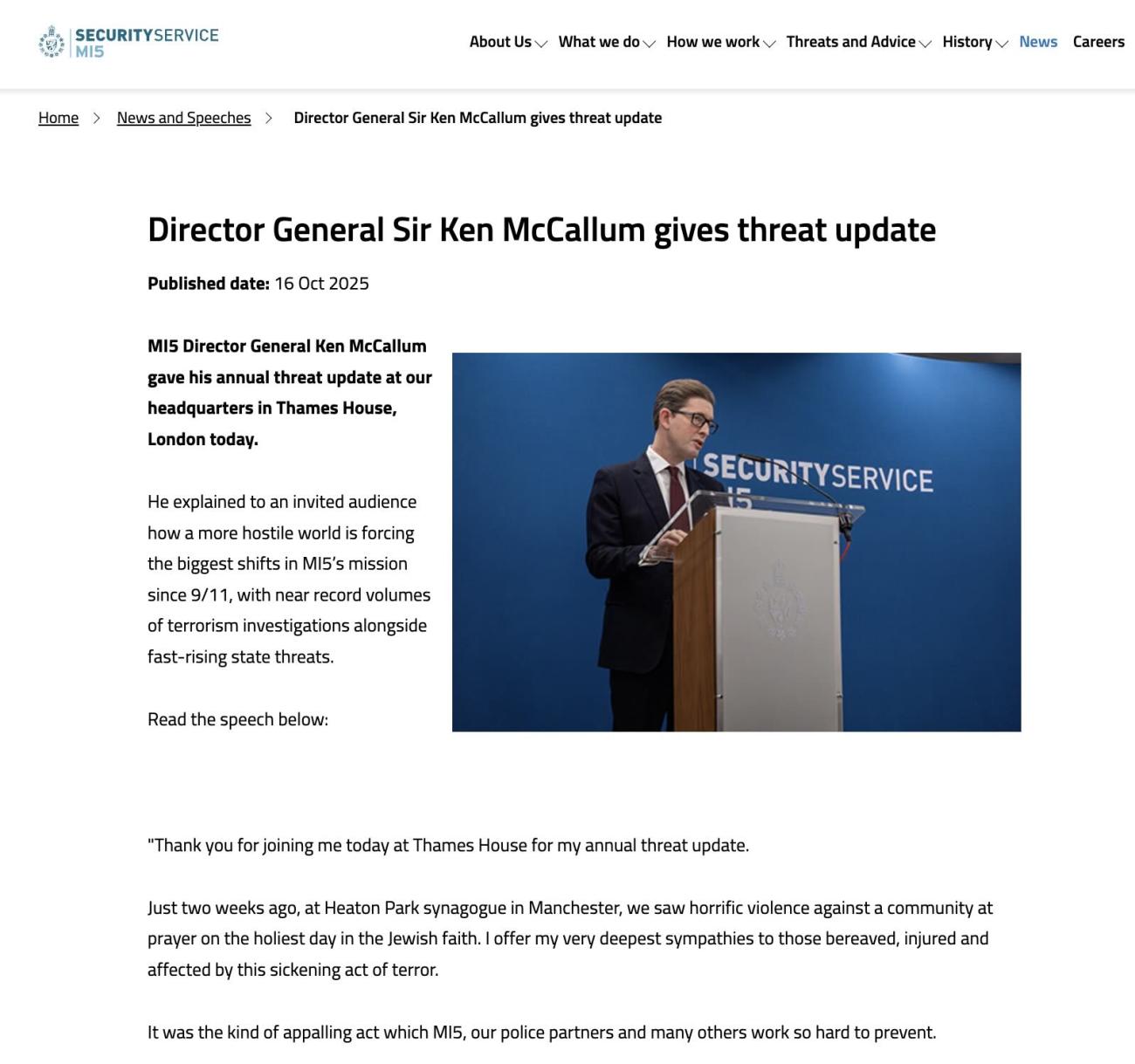 Ken McCallum of MI5 with a “threat update”