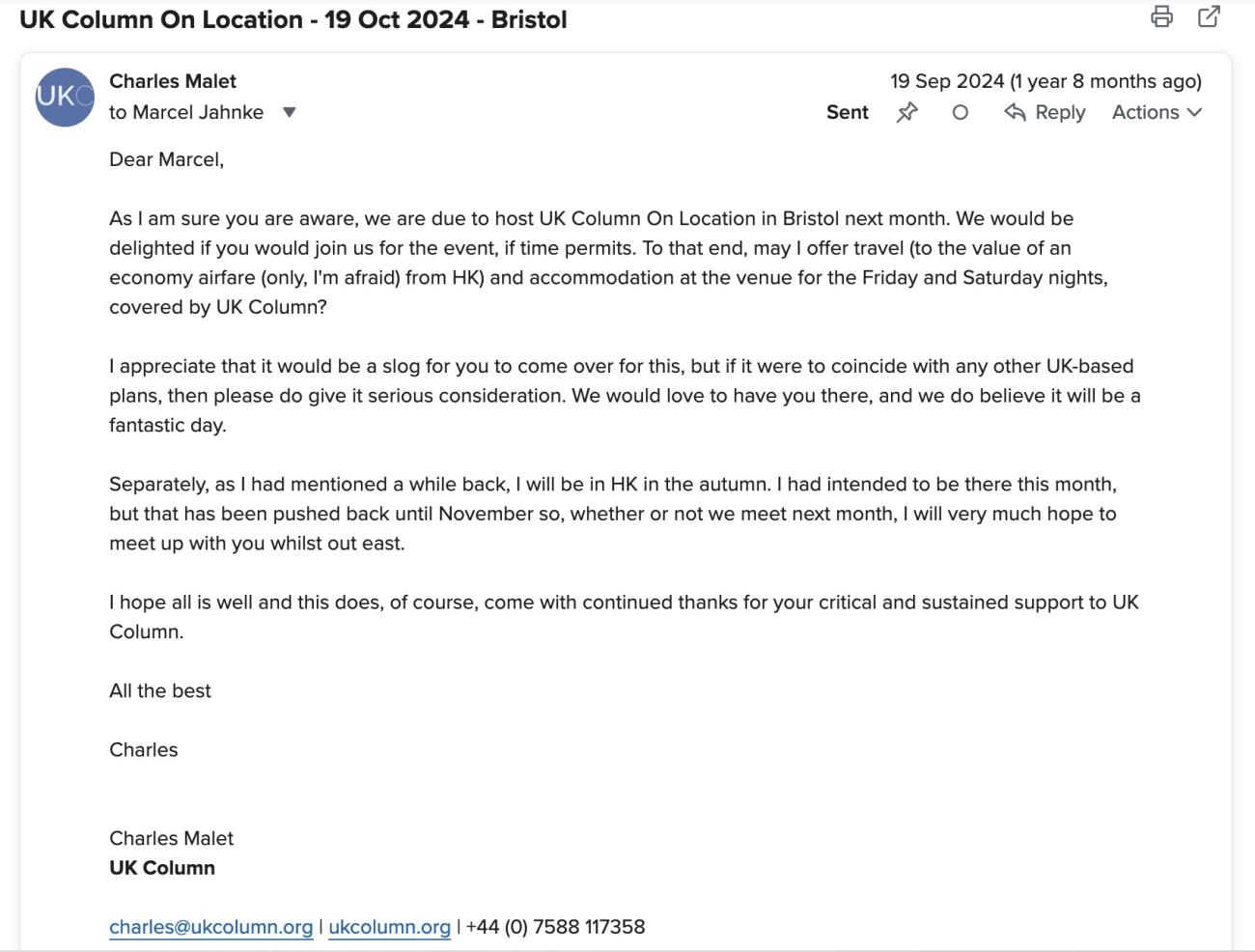 Email to Marcel Jahnke