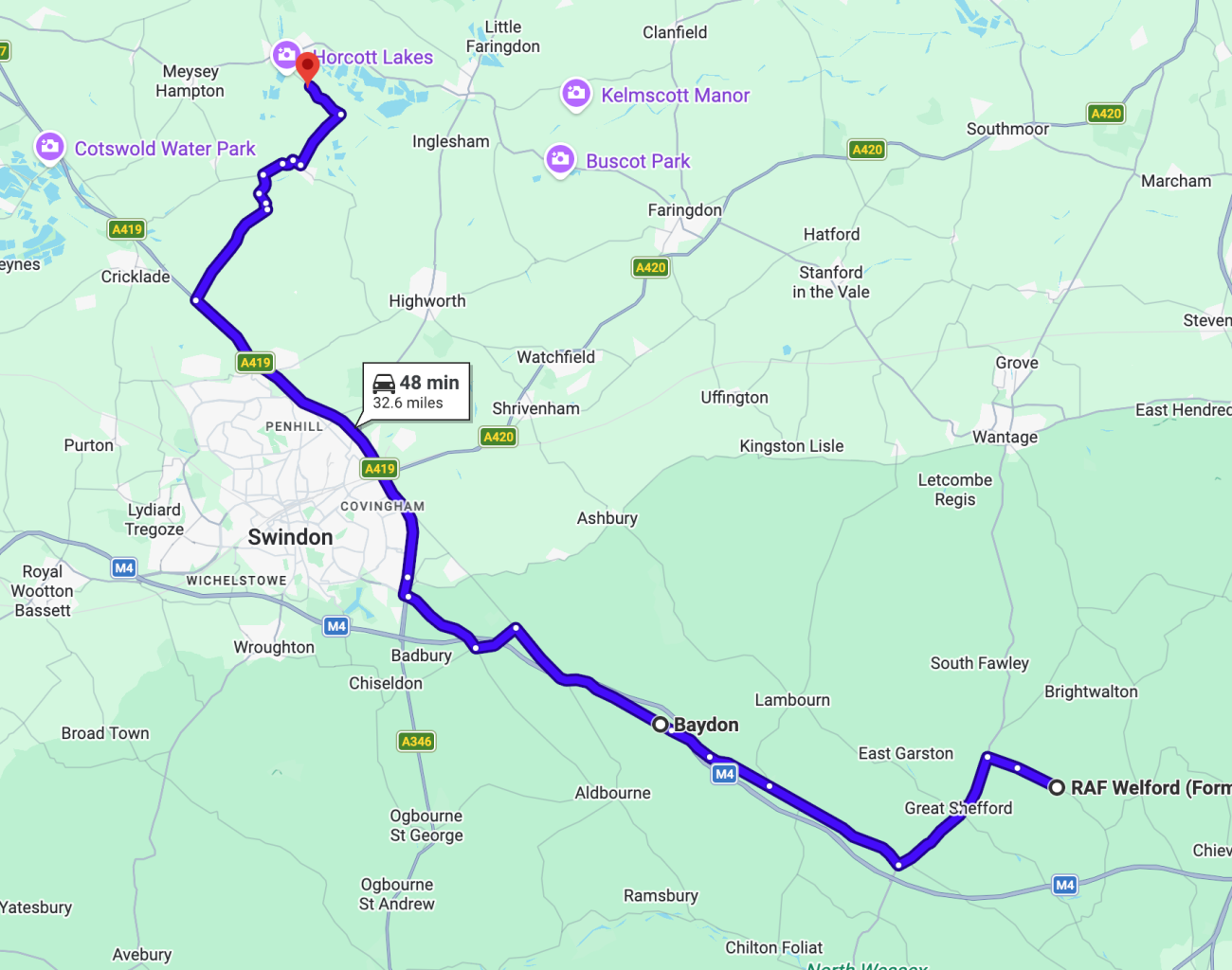 The route from RAF Welford to RAF Fairford is fairly restrictive and predictable. 