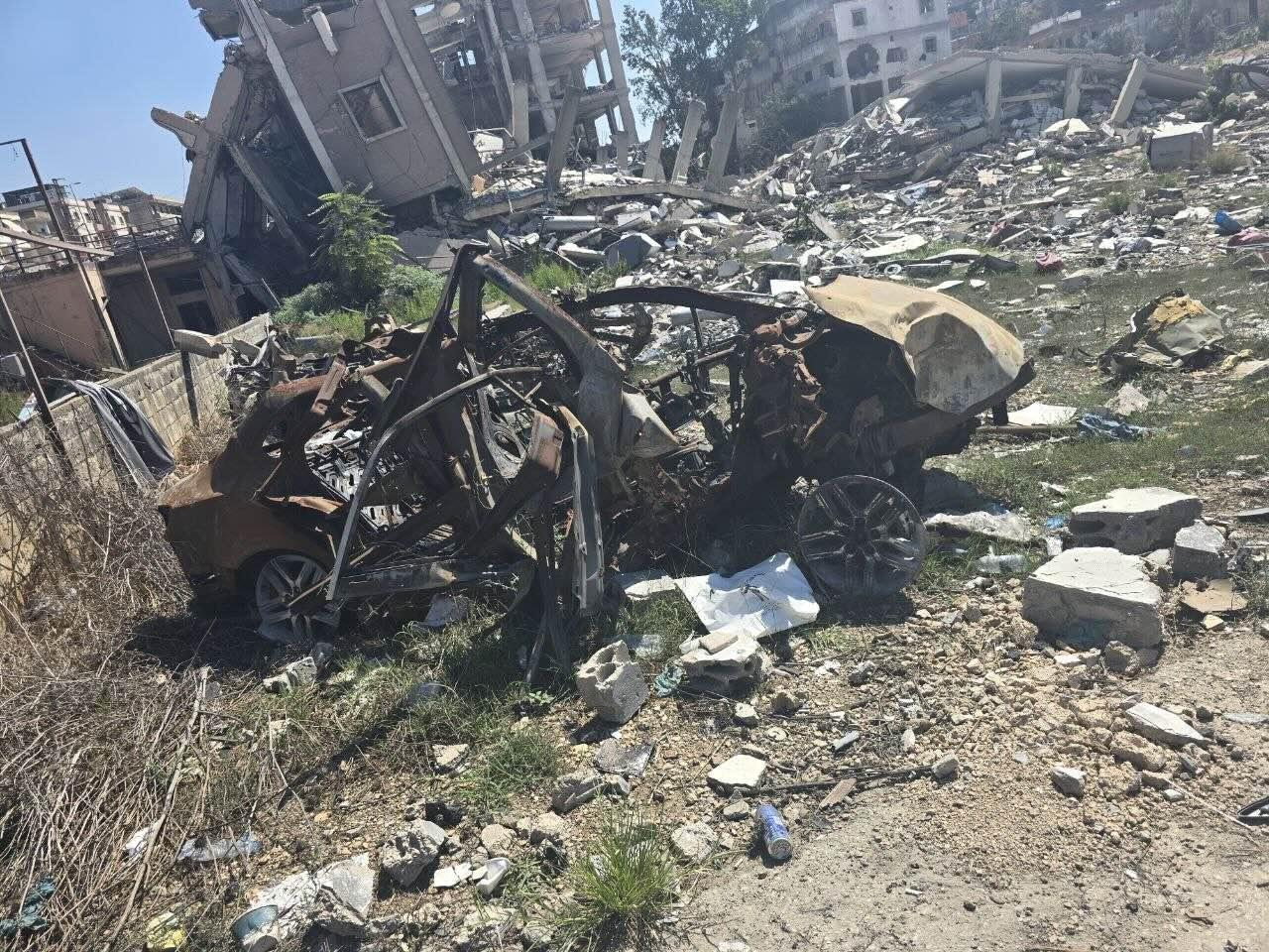 A burned vehicle in Nabatieh al-Faqwa, southern Lebanon, after an Israeli drone strike