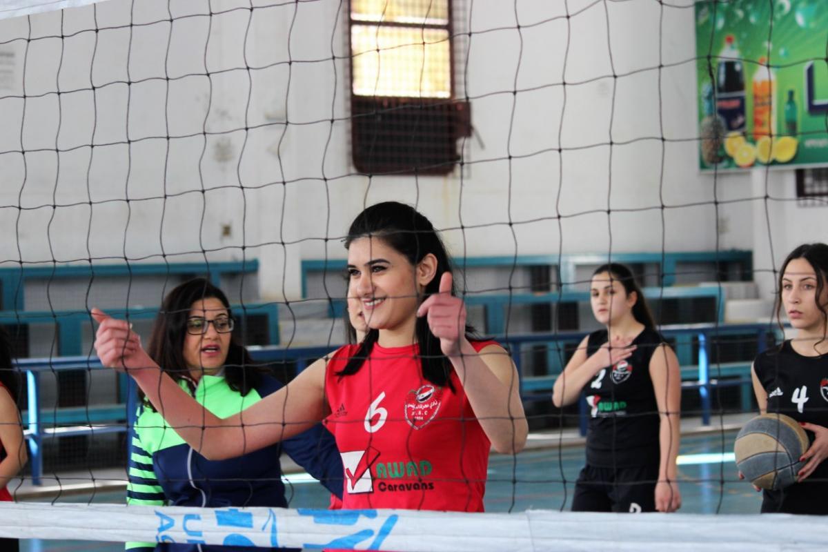 Mhardeh women’s volleyball team during practice in the sports hall. (Photo: Vanessa Beeley)